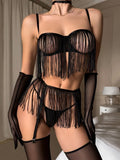 The Midnight Muse Fringe Lingerie Set (stockings & gloves included)